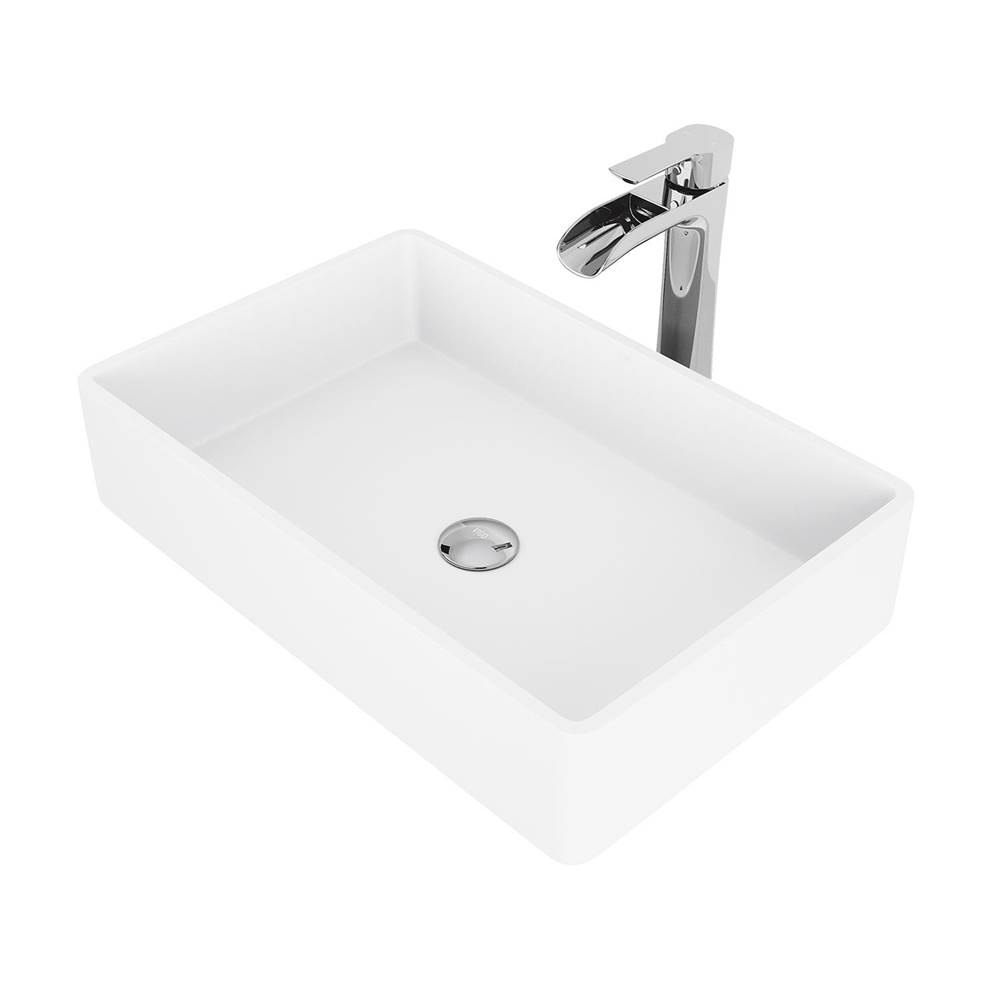 Vigo Magnolia Matte Stone Vessel Bathroom Sink Set With Niko Vessel Faucet In Chrome