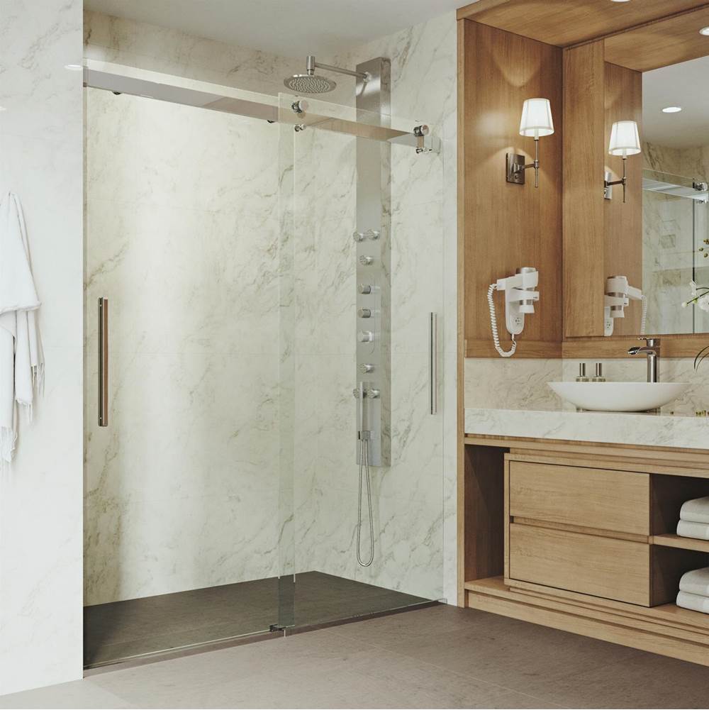 Vigo Caspian 59 To 61 In. X 73.5 In. Frameless Sliding Shower Door In Chrome With Clear Glass And Handle