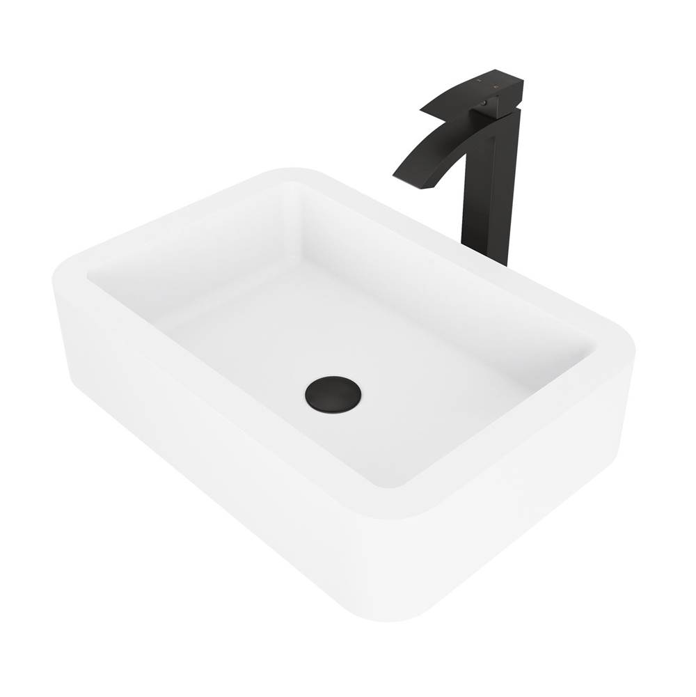 Vigo Petunia Matte Stone Vessel Bathroom Sink Set With Duris Vessel Faucet In Matte Black