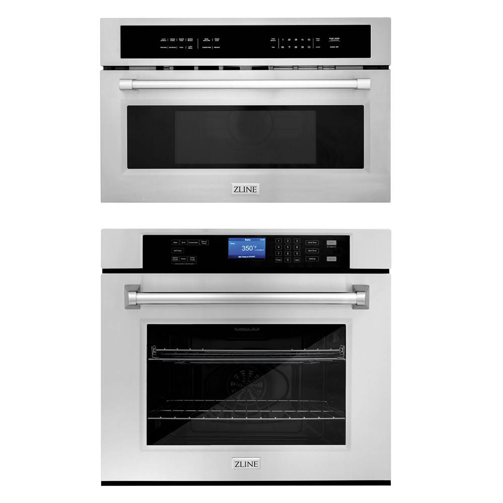 Z-Line Stainless Steel 30'' Built-in Convection Microwave Oven and 30'' Single Wall Oven with Self Clean