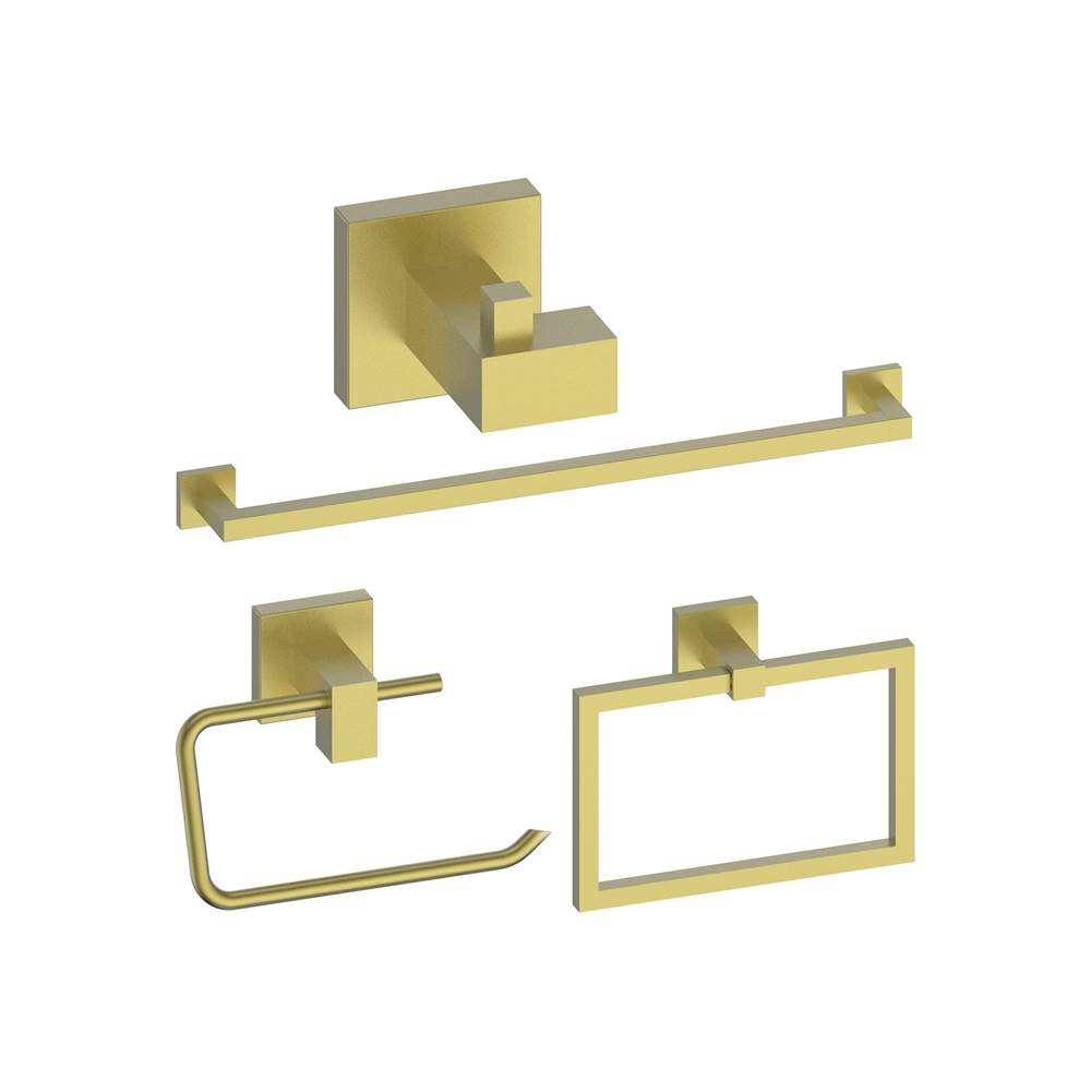 Z-Line Bliss Bathroom Accessories Package with Towel Rail, Hook, Ring and Toilet Paper Holder in Champagne Bronze