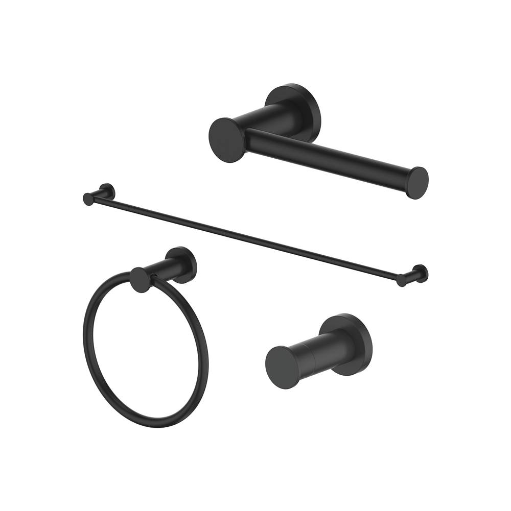 Z-Line Emerald Bay Bathroom Accessories Package with Towel Rail, Hook, Ring and Toilet Paper Holder in Matte Black