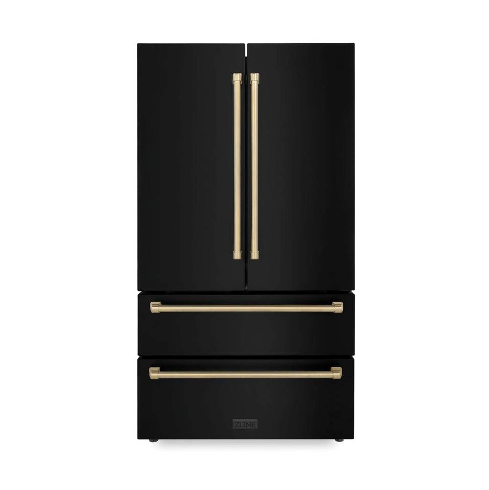 Z-Line 36'' Autograph Edition 22.5 cu. ft Freestanding French Door Refrigerator with Ice Maker in Fingerprint Resistant Black Stainless Steel with Champagne Bronze Accents (RFMZ-36-BS-CB)