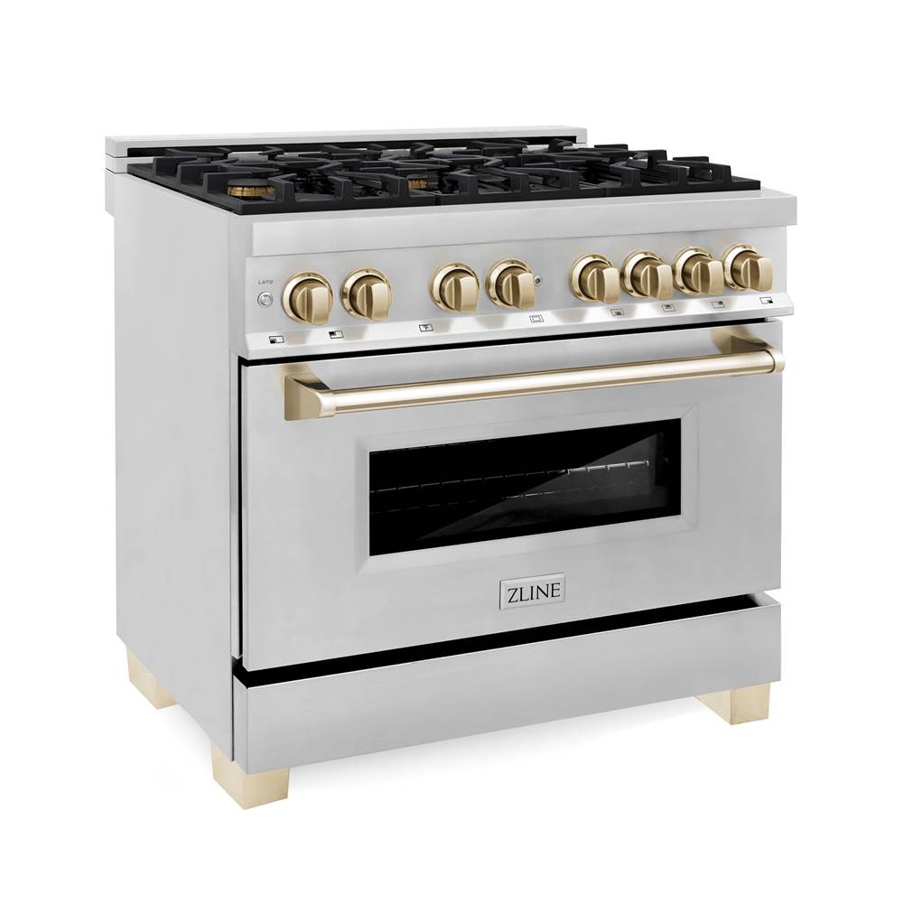 Z-Line Autograph Edition 36'' 4.6 cu.' Range with Gas Stove and Gas Oven in Stainless Steel with Gold Accents