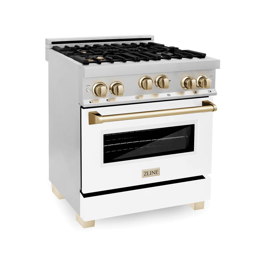 Z-Line Autograph Edition 30'' 4.0 cu.' Range with Gas Stove and Gas Oven in Stainless Steel with White Matte Door and Matte Black Accents
