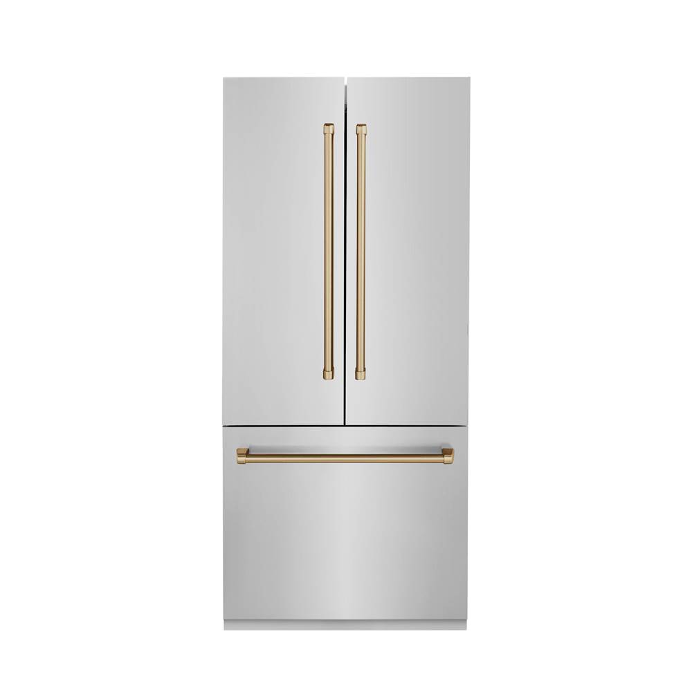 Z-Line 36 Autograph Edition 19.6 cu. ft. Built-in 2-Door Bottom Freezer Refrigerator with Internal Water and Ice Dispenser in Stainless Steel with Champagne Bronze Accents
