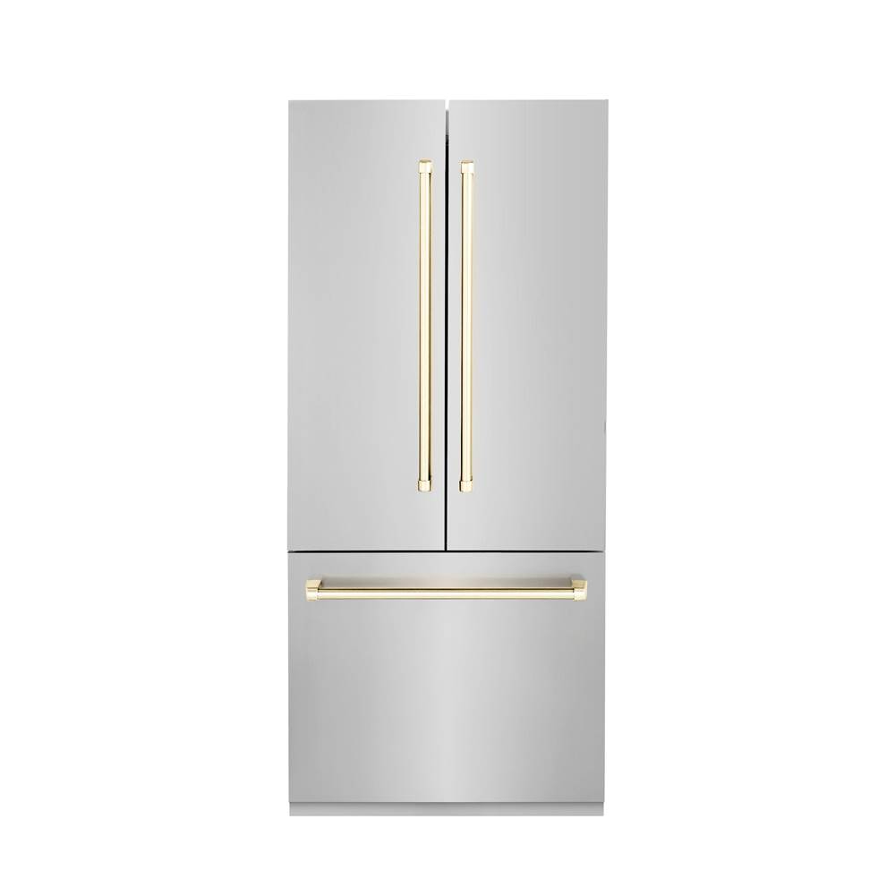 Z-Line 36 Autograph Edition 19.6 cu. ft. Built-in 2-Door Bottom Freezer Refrigerator with Internal Water and Ice Dispenser in Stainless Steel with Gold Accents