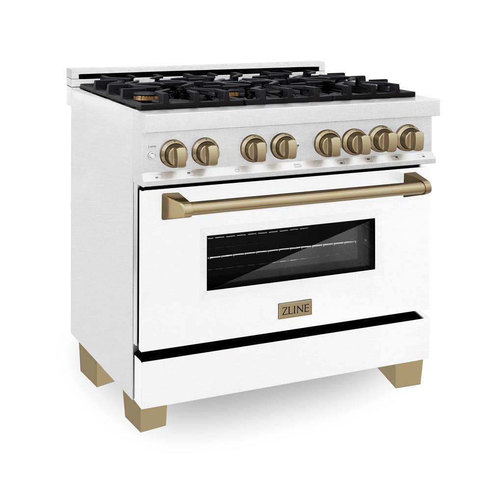 Z-Line Autograph Edition 36'' 4.6 cu.' Dual Fuel Range with Gas Stove and Electric Oven in DuraSnow Stainless Steel with WM Door and CB Accents