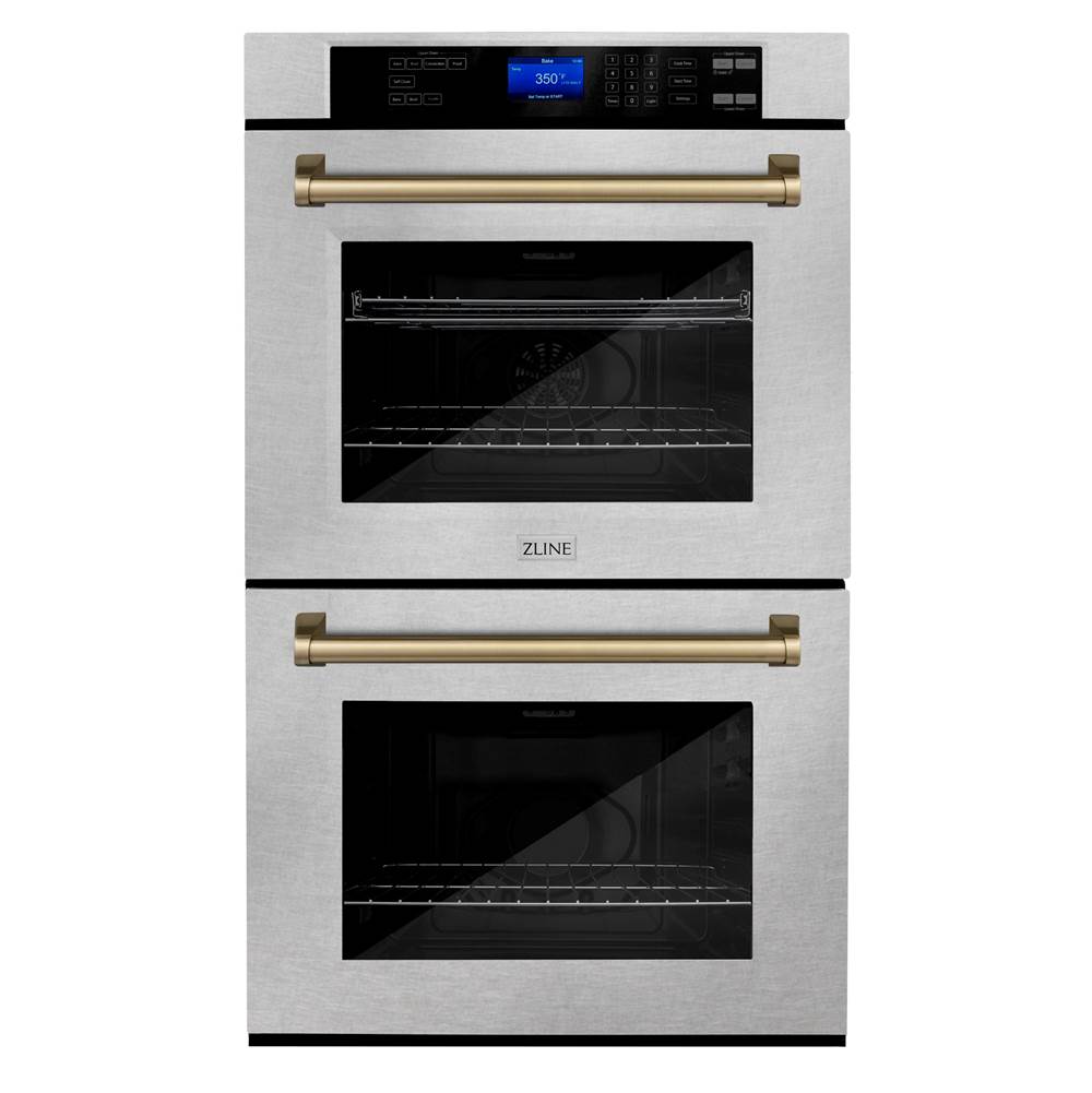 Z-Line 30'' Autograph Edition Double Wall Oven with Self Clean and True Conection in DuraSnow® Stainless Steel and Champagne Bronze