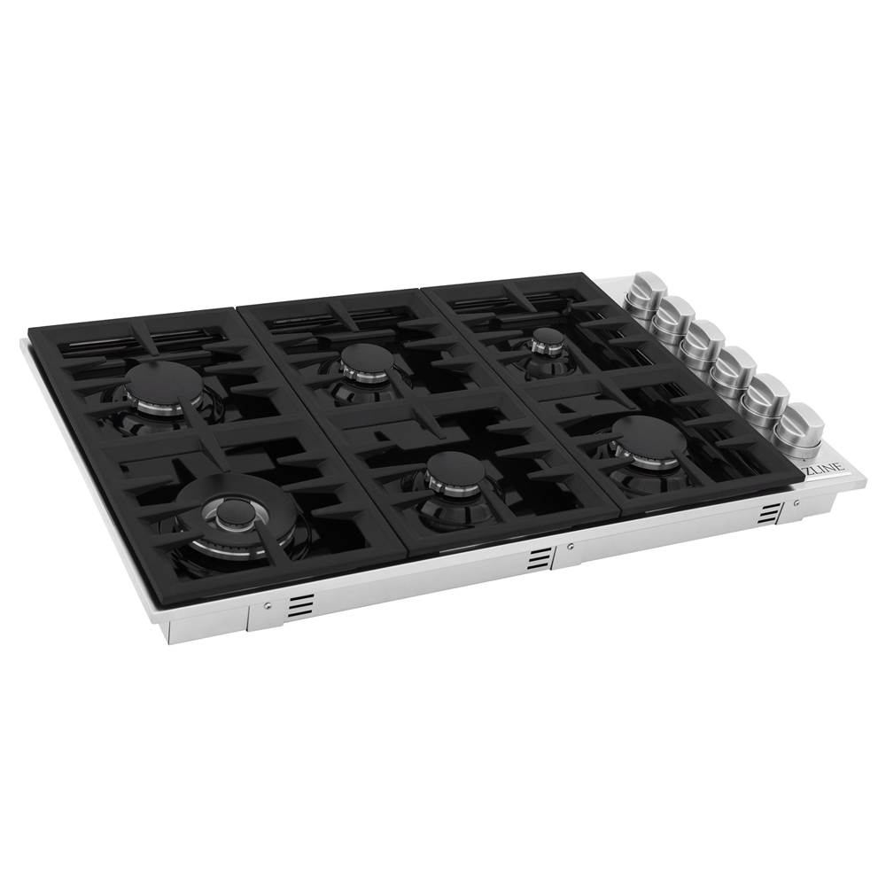 Z-Line 36'' Dropin Cooktop with 6 Gas Burners and Black Porcelain Top