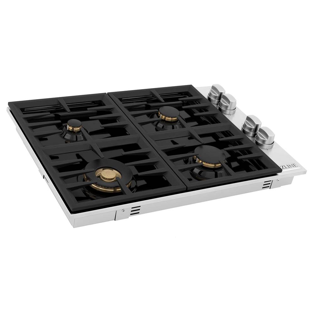 Z-Line 30'' Dropin Cooktop with 4 Gas Brass Burners and Black Porcelain Top