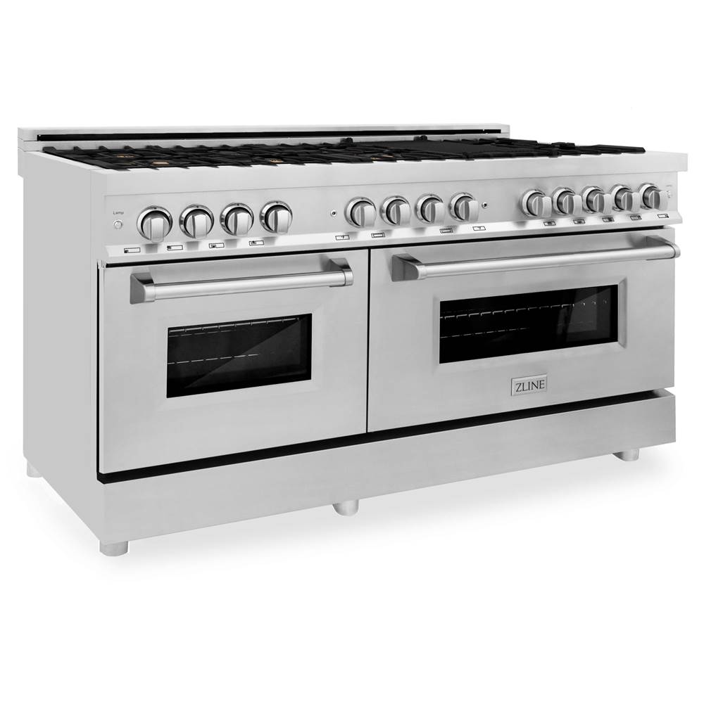 Z-Line 60'' 7.4 cu.' Dual Fuel Range with Gas Stove and Electric Oven in Stainless Steel with Brass Burners