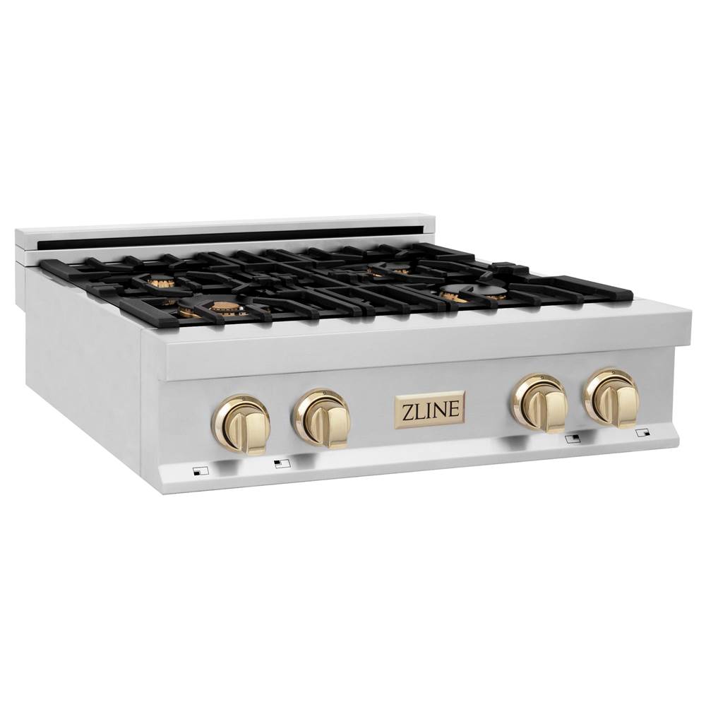 Z-Line Autograph Edition 30'' Porcelain Rangetop with 4 Gas Burners in Stainless Steel and Gold Accents