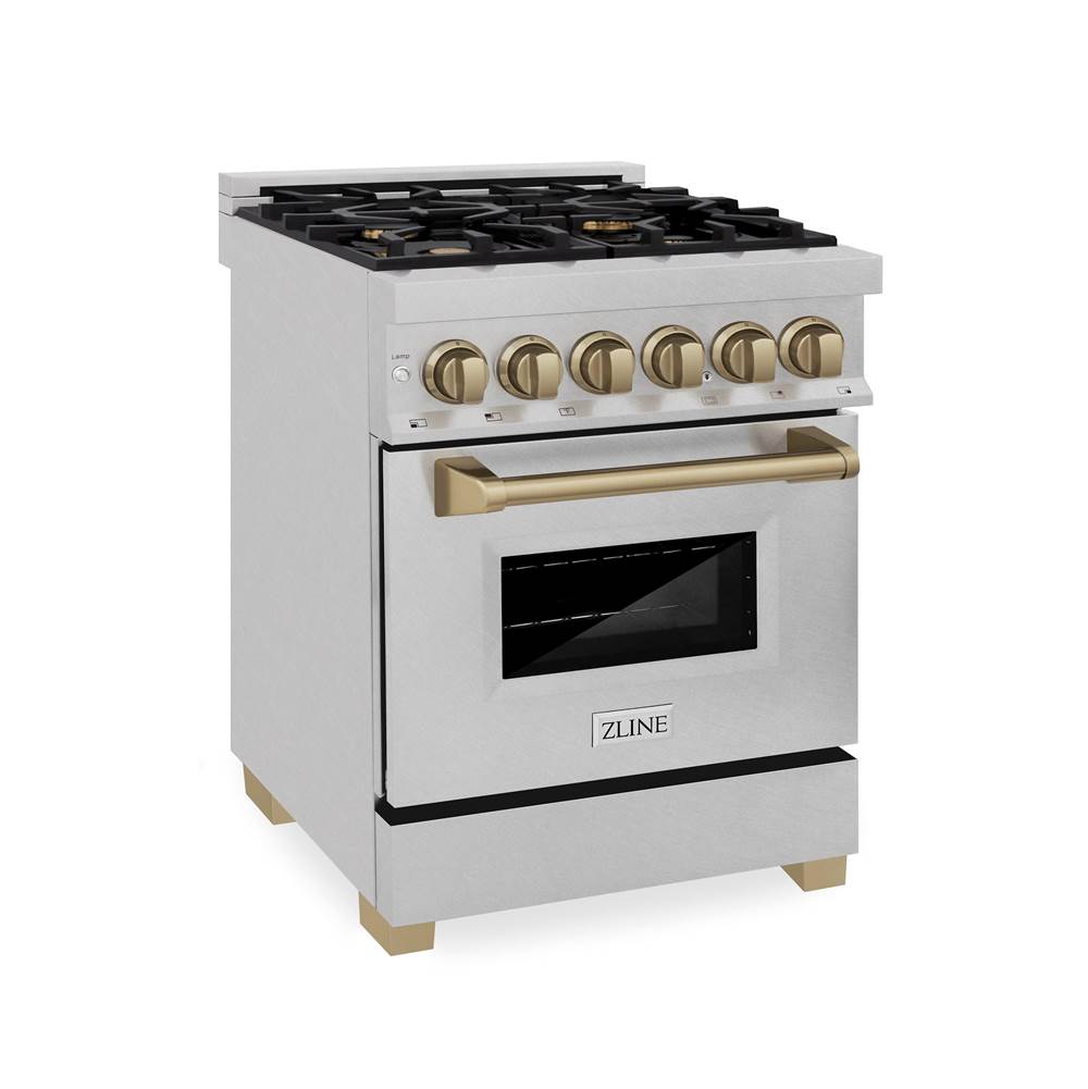 Z-Line Autograph Edition 24'' 2.8 cu.' Dual Fuel Range with Gas Stove and Electric Oven in DuraSnow Stainless Steel with Champagne Bronze Accents