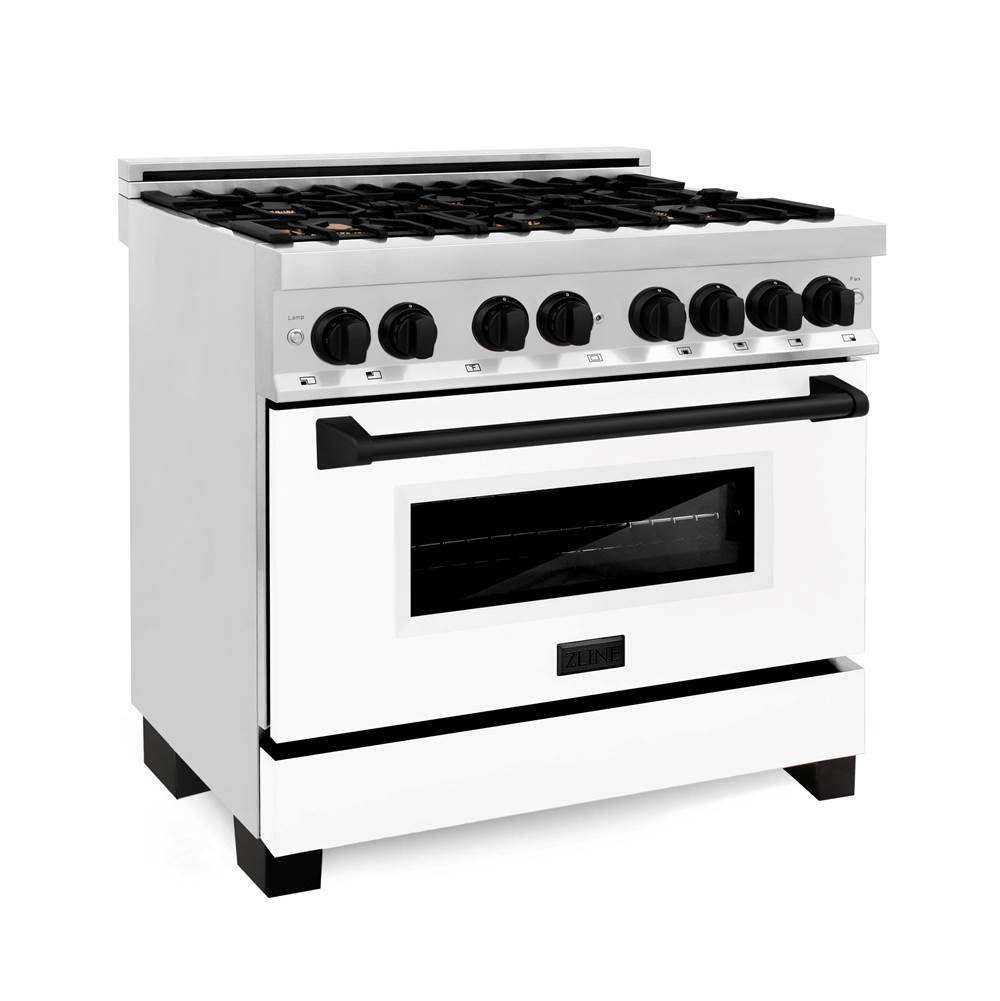 Z-Line Autograph Edition 36'' 4.6 cu.' Dual Fuel Range with Gas Stove and Electric Oven in Stainless Steel with WM Door and Matte Black Accents