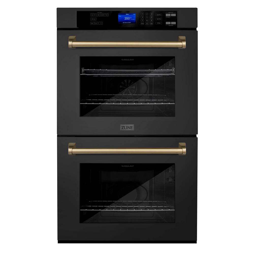 Z-Line 30'' Autograph Edition Double Wall Oven with Self Clean and True Conection in Black Stainless Steel and Champagne Bronze