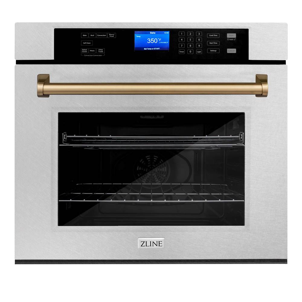 Z-Line 30'' Autograph Edition Single Wall Oven with Self Clean and True Conection in DuraSnow® Stainless Steel and Champagne Bronze
