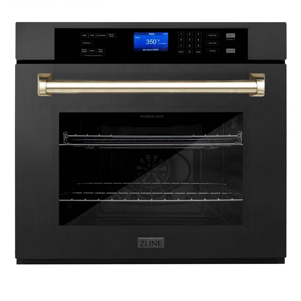Z-Line 30'' Autograph Edition Single Wall Oven with Self Clean and True Conection in Black Stainless Steel and Gold