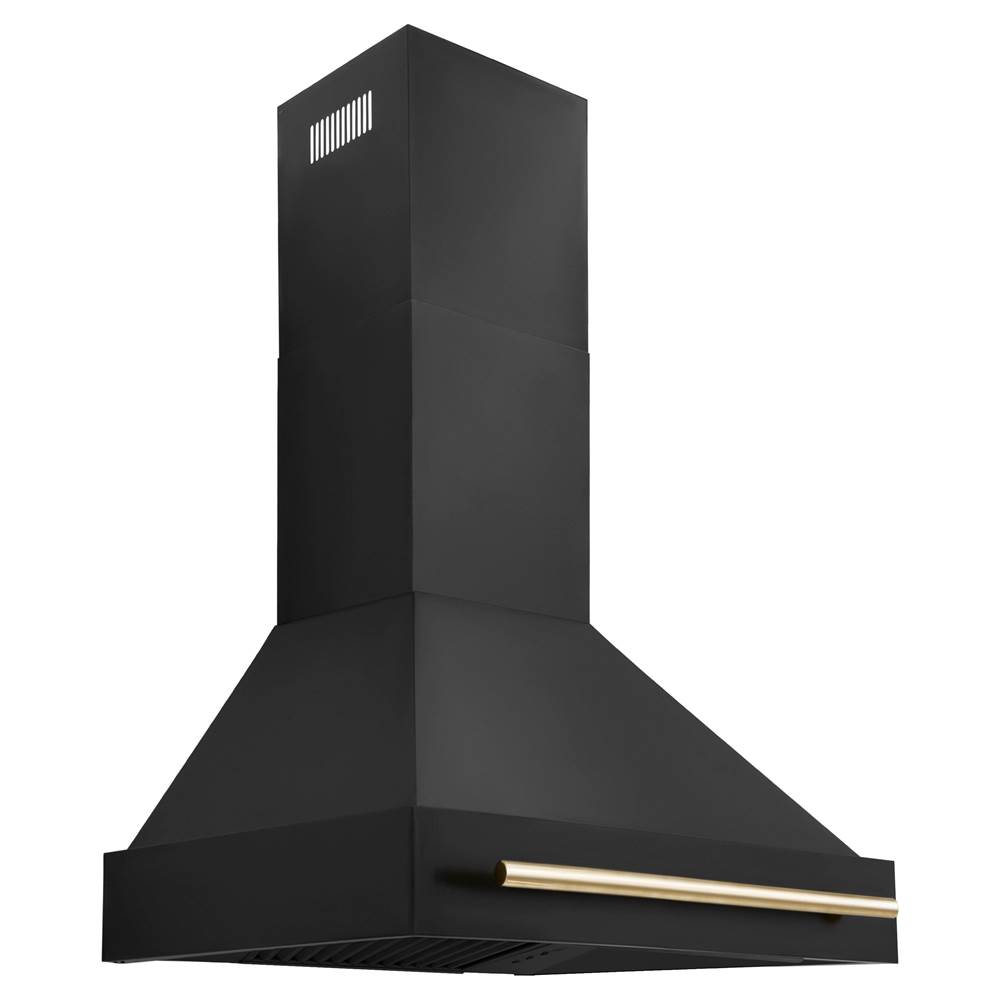 Z-Line 30'' Black Stainless Steel Range Hood with Gold Handle (BS655-30-G)